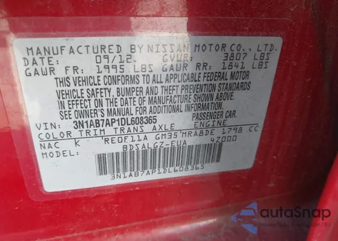 2013 Nissan Sentra Sl z USA, uszkodzony, nr VIN 3N1AB7AP1DL608365